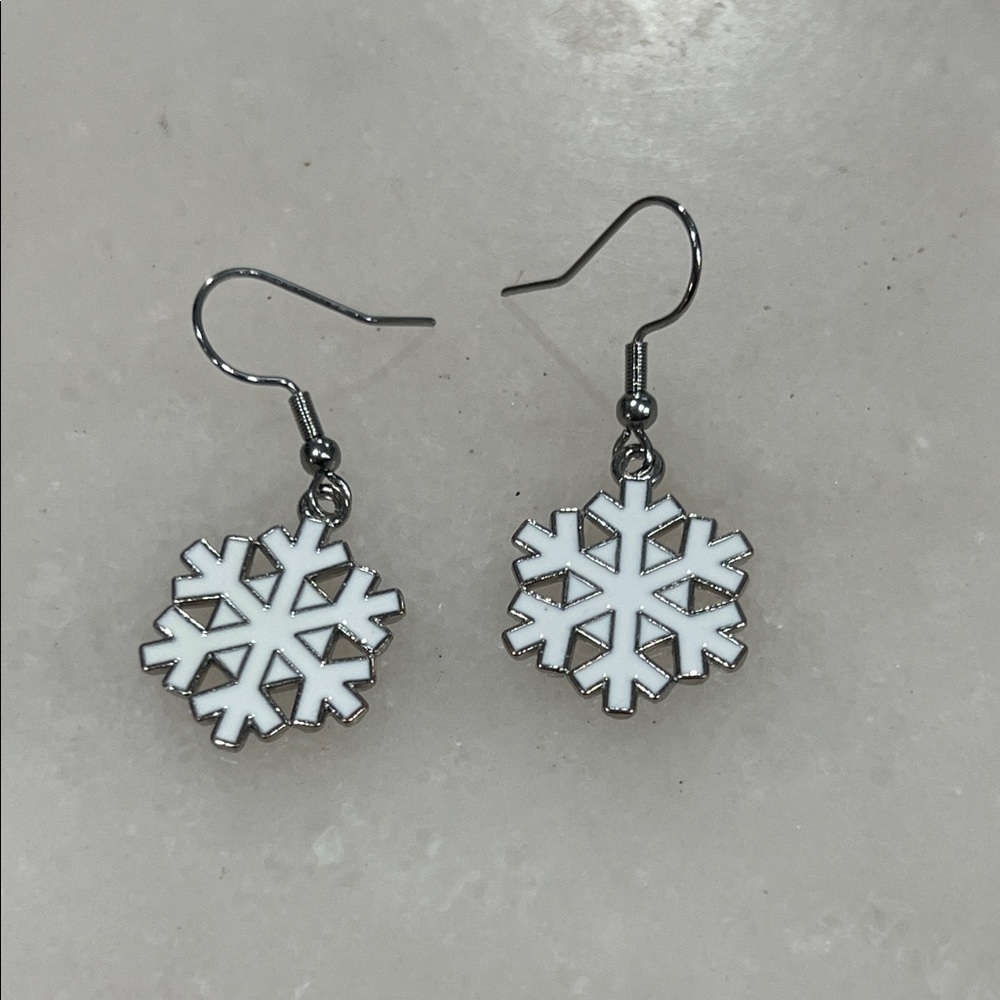 Snowflake Earrings in White and Silver